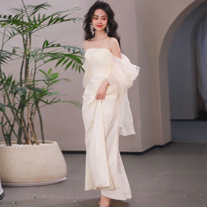 image-Tube Top Light Wedding Dress Bride Simple Long