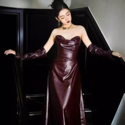 image-Off-the-shoulder Tube Top Leather Skirt Evening Gown
