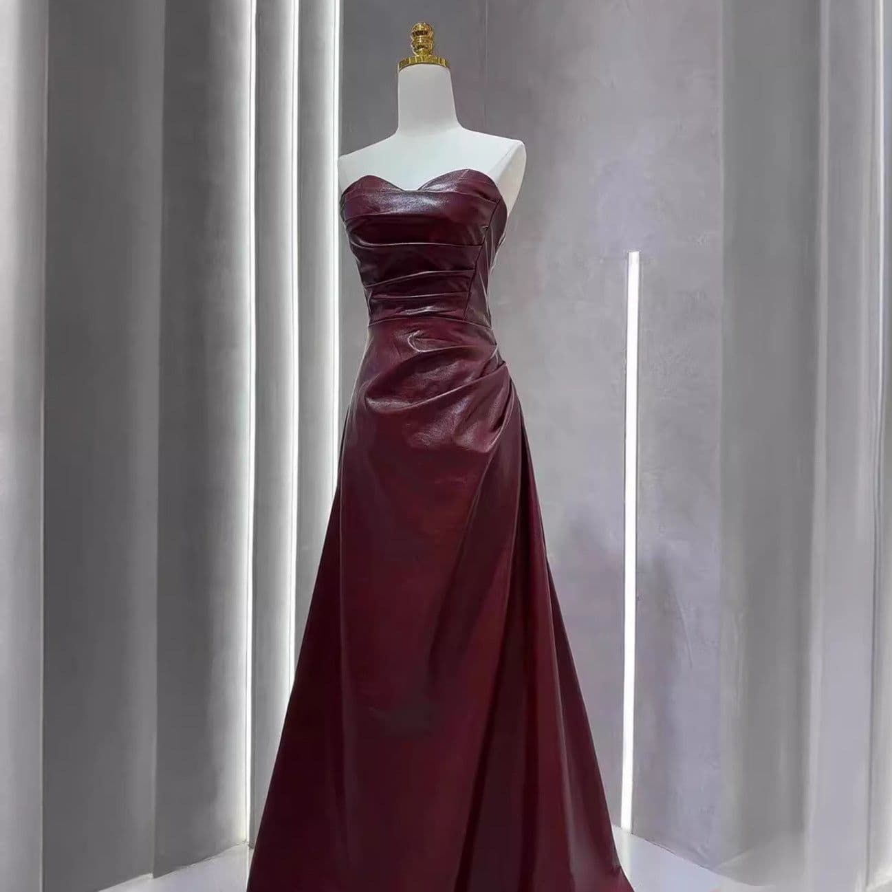 image-Off-the-shoulder Tube Top Leather Skirt Evening Gown