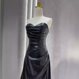 image-Off-the-shoulder Tube Top Leather Skirt Evening Gown