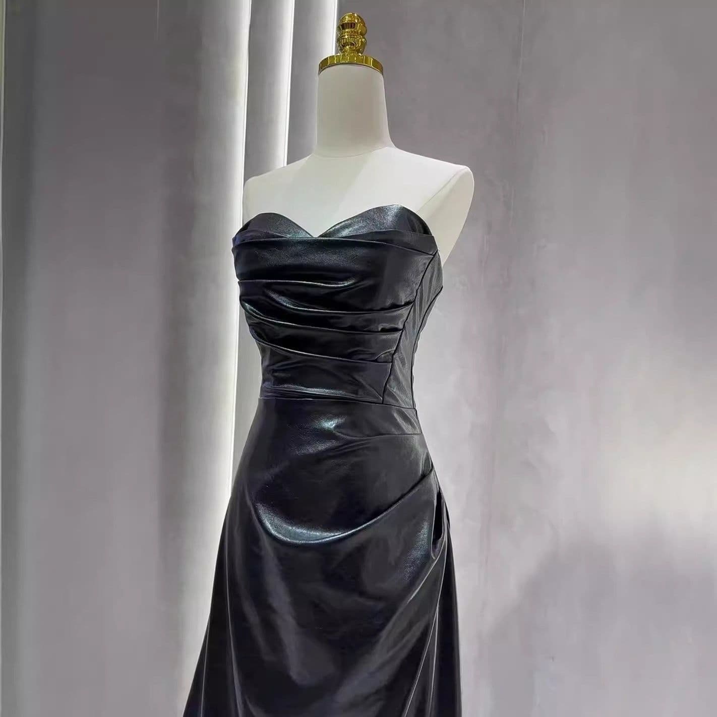 image-Off-the-shoulder Tube Top Leather Skirt Evening Gown