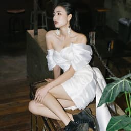 image-Short Model In White Color Engagement Dress
