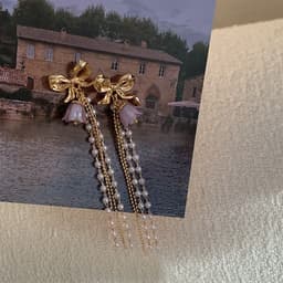 image-Romantic Earrings Lavender Linglan Pearl Tassel Ear Clip
