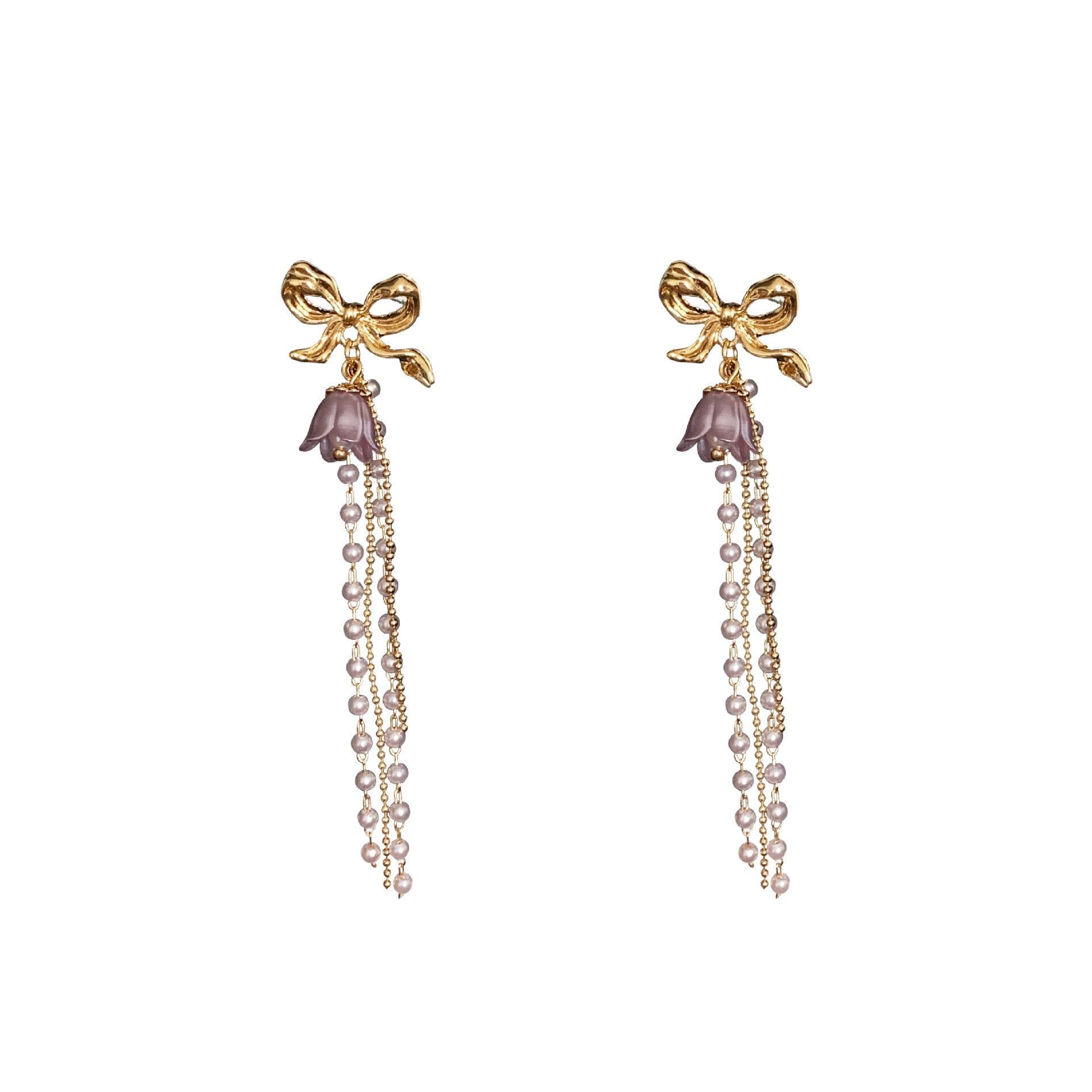 image-Romantic Earrings Lavender Linglan Pearl Tassel Ear Clip