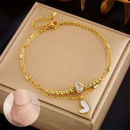 image-Fashion Jewelry Boho Classic Love Heart Ankle Chain Double Layer Chain Bracelet Anklet Charm Tassel Leg Chain On Foot Chain Women Party Jewelry Accessories
