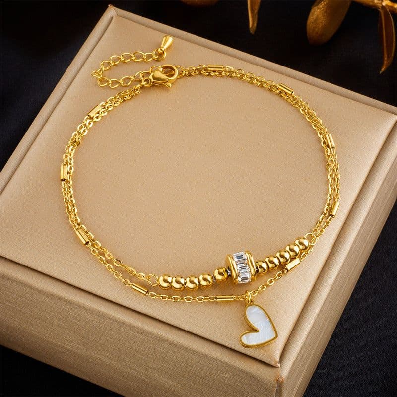 image-Fashion Jewelry Boho Classic Love Heart Ankle Chain Double Layer Chain Bracelet Anklet Charm Tassel Leg Chain On Foot Chain Women Party Jewelry Accessories