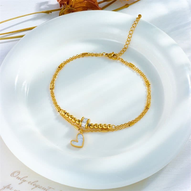 image-Fashion Jewelry Boho Classic Love Heart Ankle Chain Double Layer Chain Bracelet Anklet Charm Tassel Leg Chain On Foot Chain Women Party Jewelry Accessories