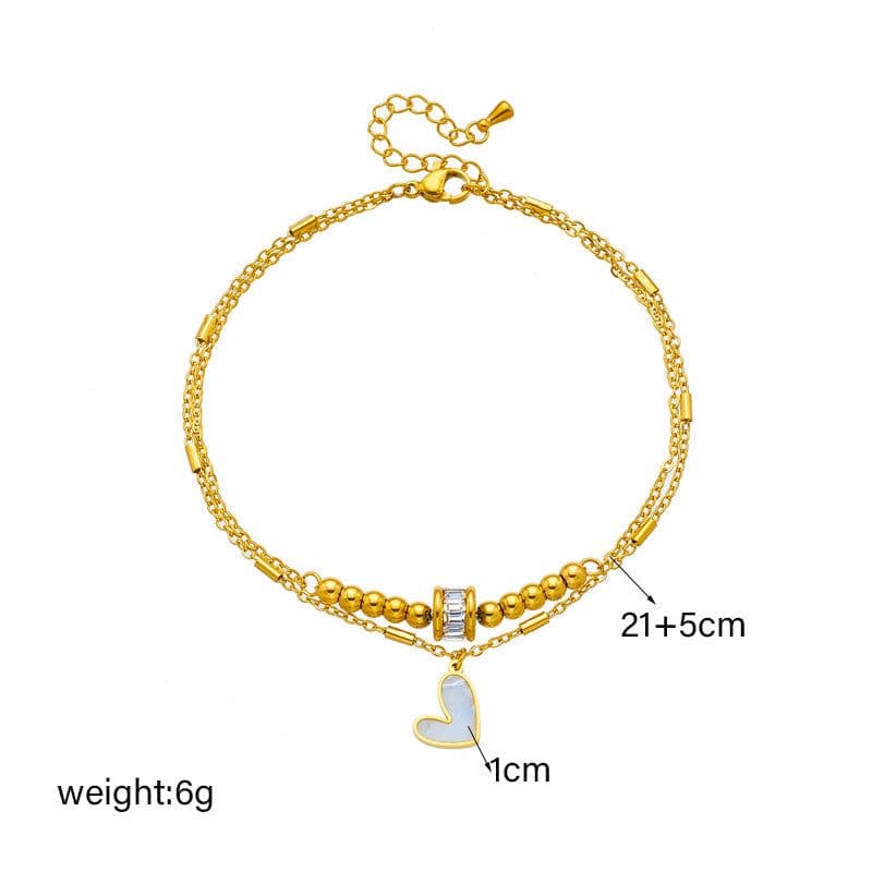 image-Fashion Jewelry Boho Classic Love Heart Ankle Chain Double Layer Chain Bracelet Anklet Charm Tassel Leg Chain On Foot Chain Women Party Jewelry Accessories