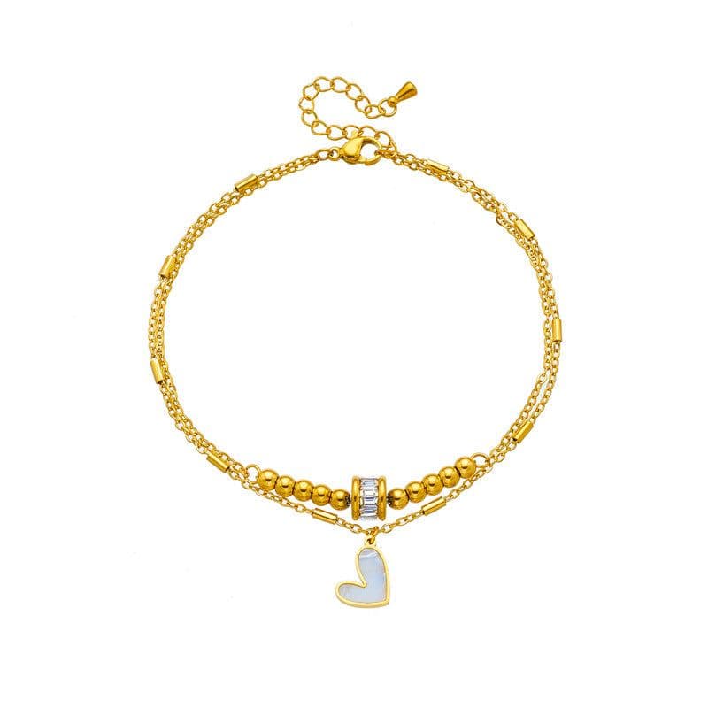 image-Fashion Jewelry Boho Classic Love Heart Ankle Chain Double Layer Chain Bracelet Anklet Charm Tassel Leg Chain On Foot Chain Women Party Jewelry Accessories