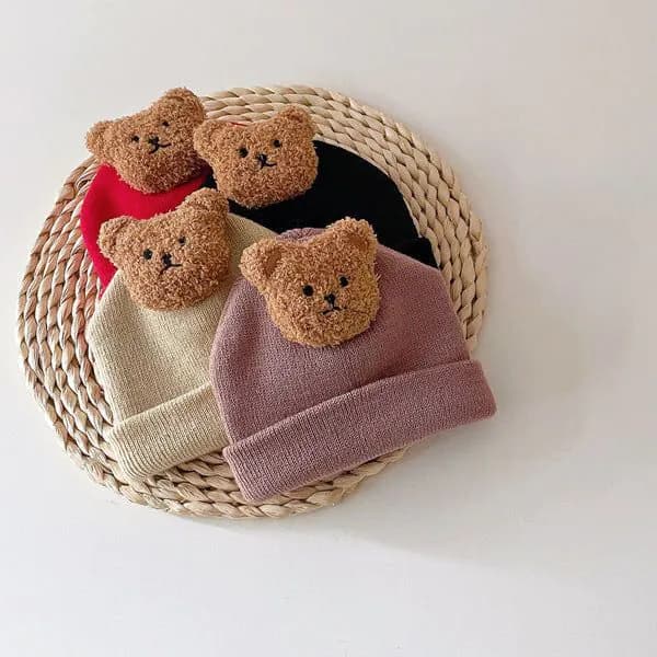 image-Little Bear Cute 0-1 Year Old Baby Boy Thermal Knitting Sleeve Cap