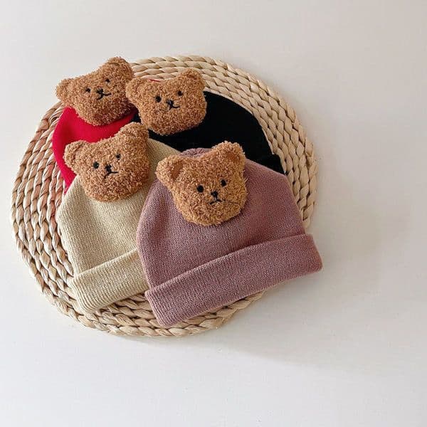image-Little Bear Cute 0-1 Year Old Baby Boy Thermal Knitting Sleeve Cap