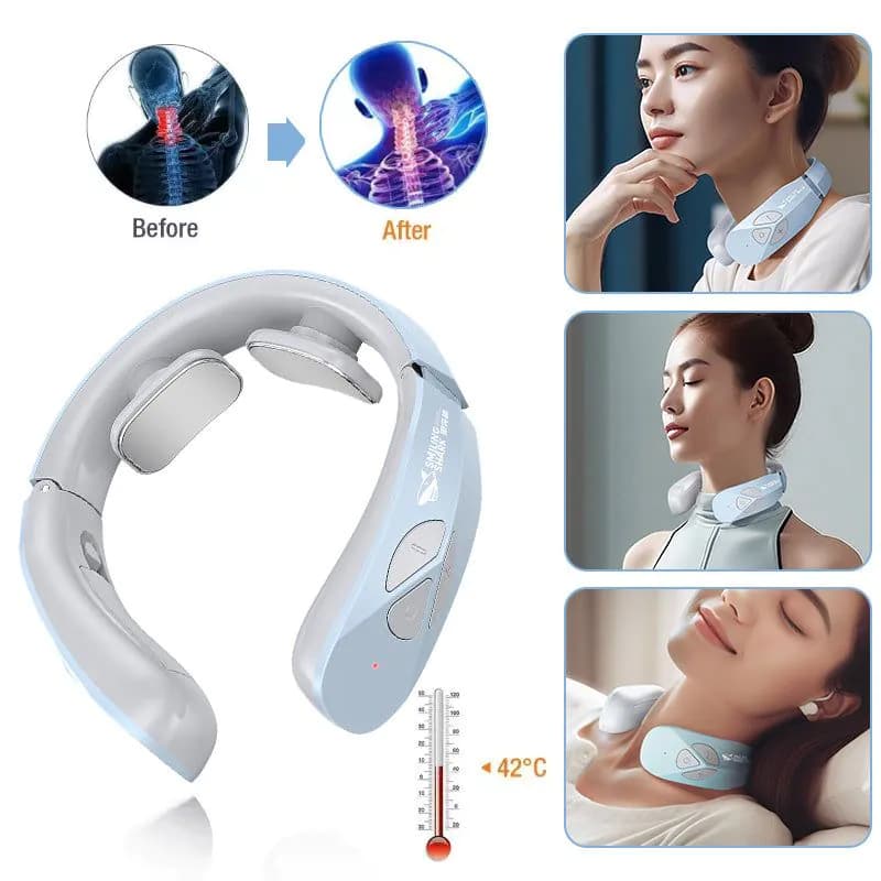 image-Electric Neck Massager EMS Pulse Rechargeable USB Cervical Traction Therapy Massage Stimulator Pain Relief Heating Function