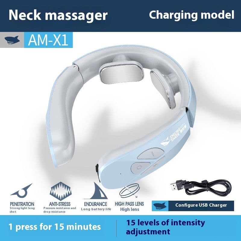image-Electric Neck Massager EMS Pulse Rechargeable USB Cervical Traction Therapy Massage Stimulator Pain Relief Heating Function