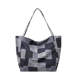 image-Women's Large Capacity Denim Color-contrast Check Idle Style Shoulder Commute Leisure Handbag