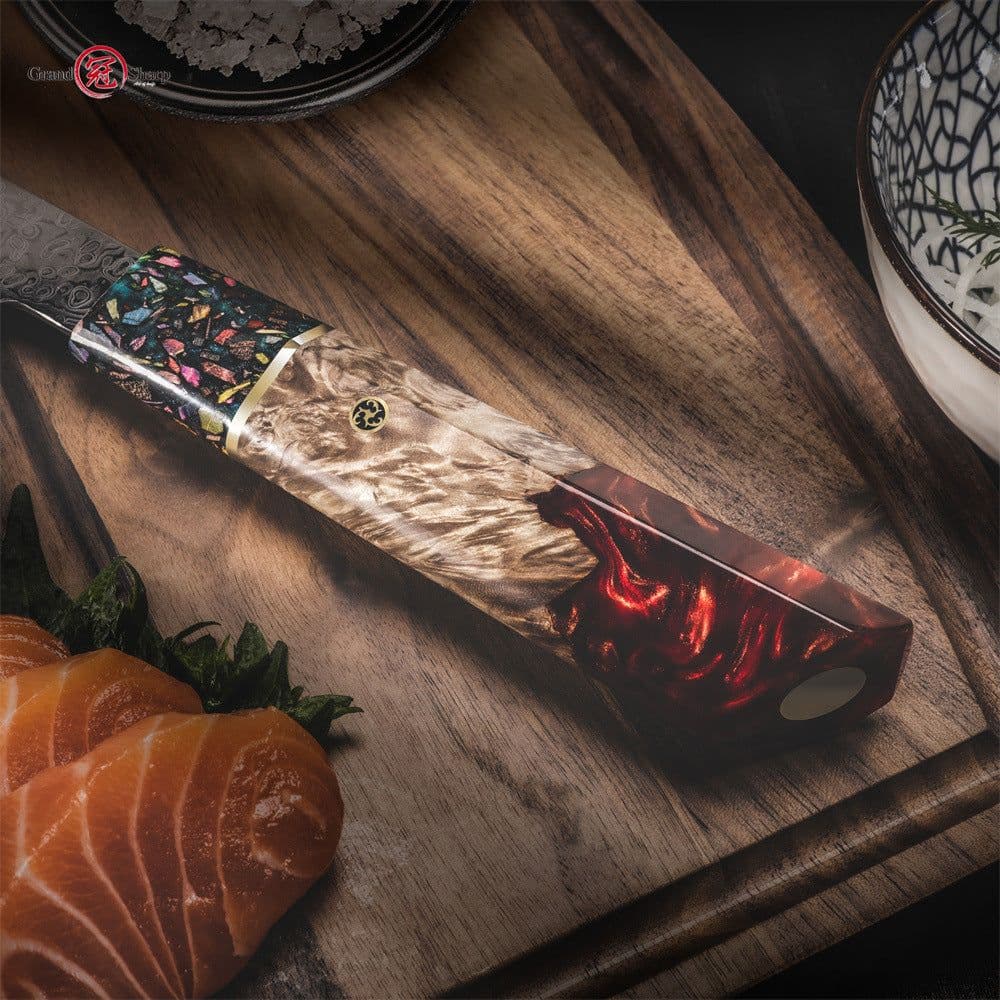 image-Damascus Steel Kitchen Knife Chef Cutting Knife Universal Knife Household Slice