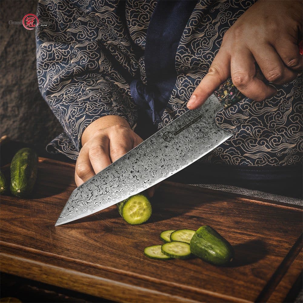 image-Damascus Steel Kitchen Knife Chef Cutting Knife Universal Knife Household Slice
