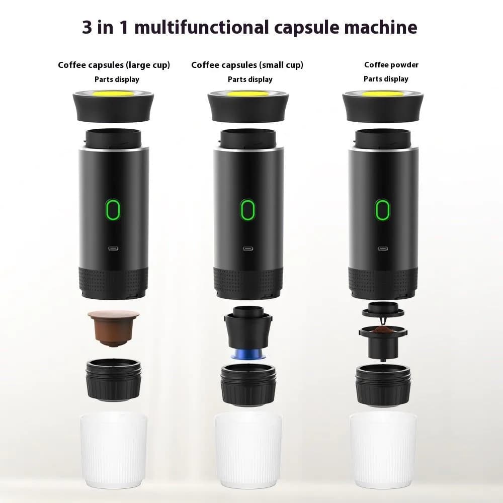 image-Electric Grinder Coffee Travel Handy 3 In1 Espresso Portable Coffee Espresso Maker Machine Cafe Portable Capsule Coffee Machine Kitchen Gadgets