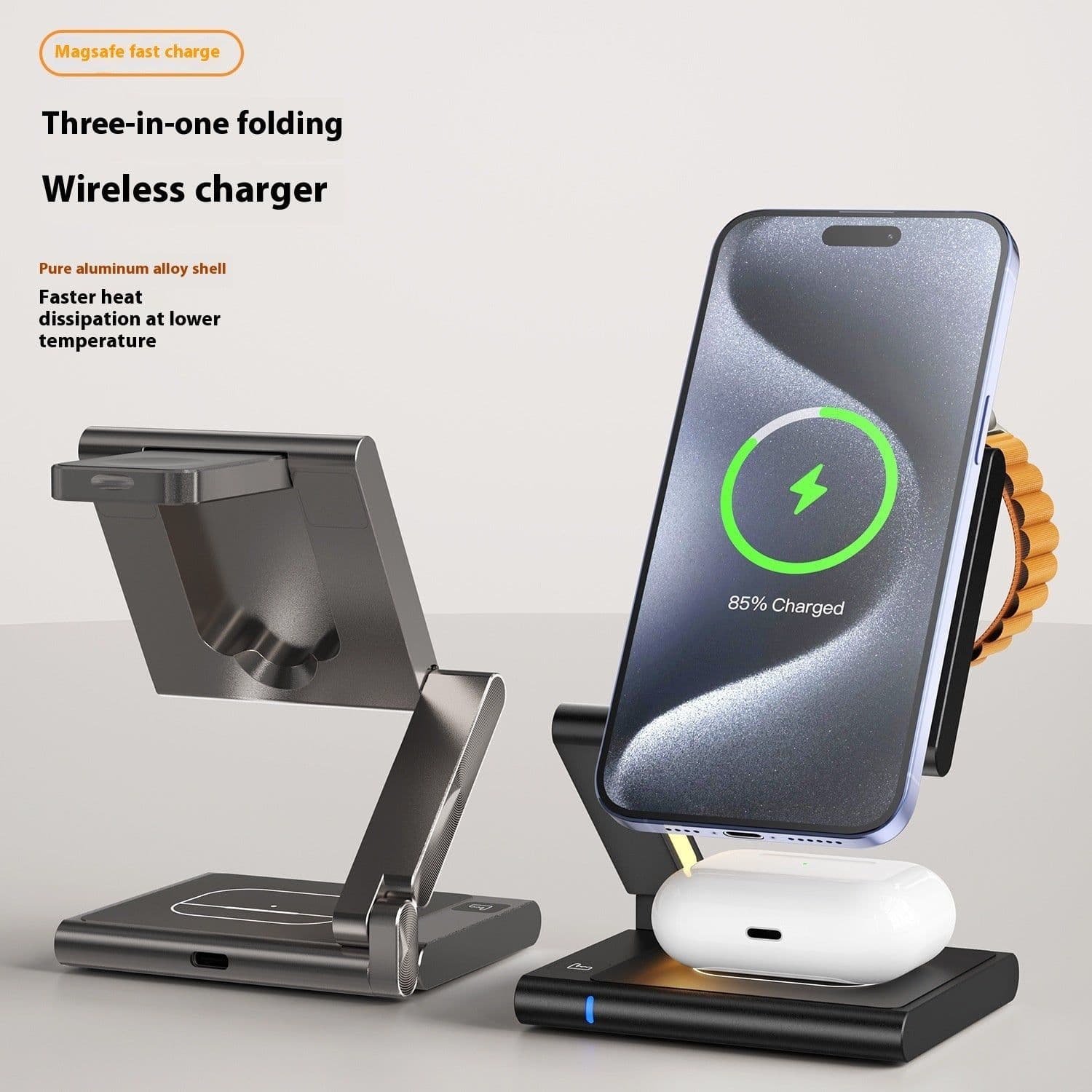 image-Folding Mobile Phone Headset Watch Three-in-one Wireless Charger