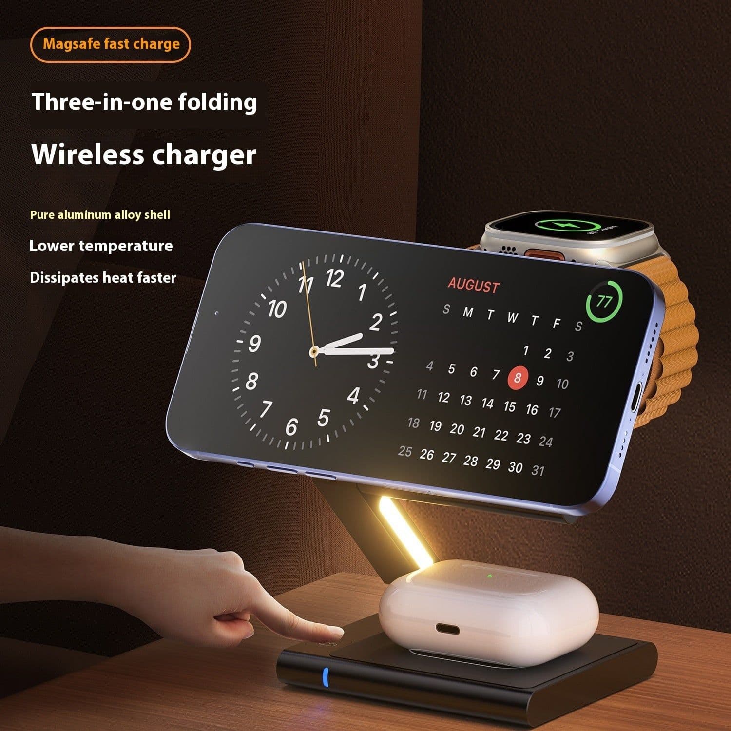 image-Folding Mobile Phone Headset Watch Three-in-one Wireless Charger