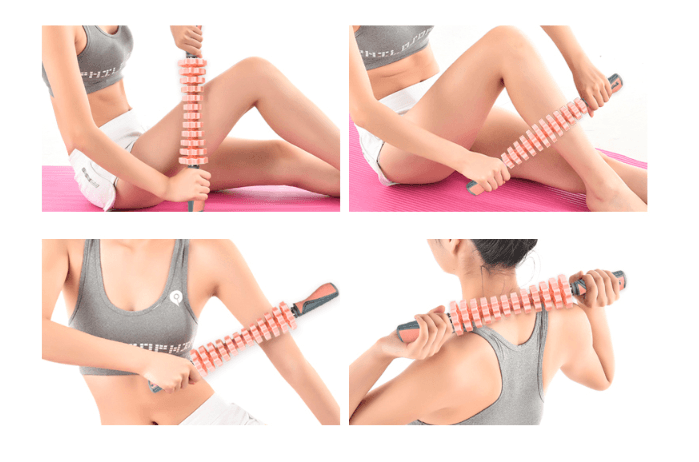 image-Multifunctional Muscle Massager Relaxation Roller Ring Clamp Yoga Body Shaping 4 Wheels Fitness Device for Sports