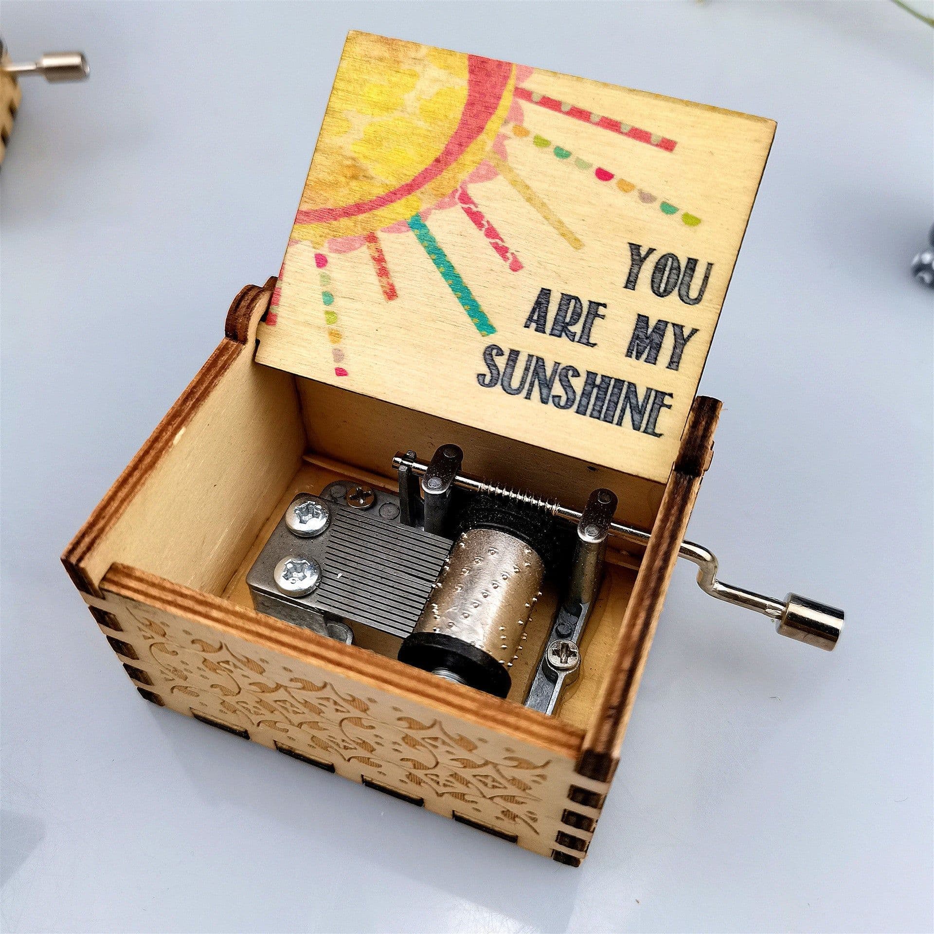 image-Antique Carved Wooden Hand Crank Spirited Away Music Box Christmas Gift Birthday Gift Party Decoration
