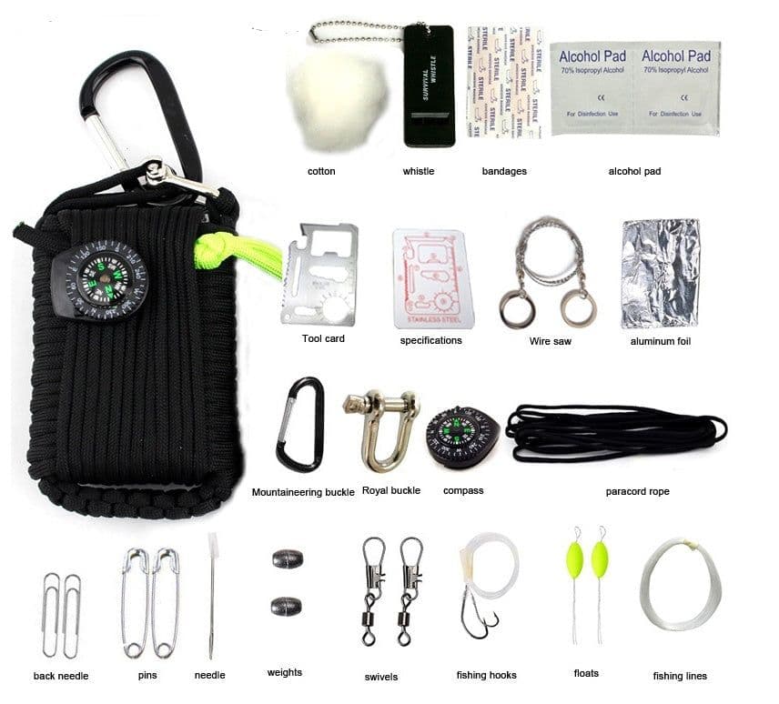 image-Camping bag climbing umbrella rope equipment kit hand-woven process escape emergency self-help kit outdoor supplies