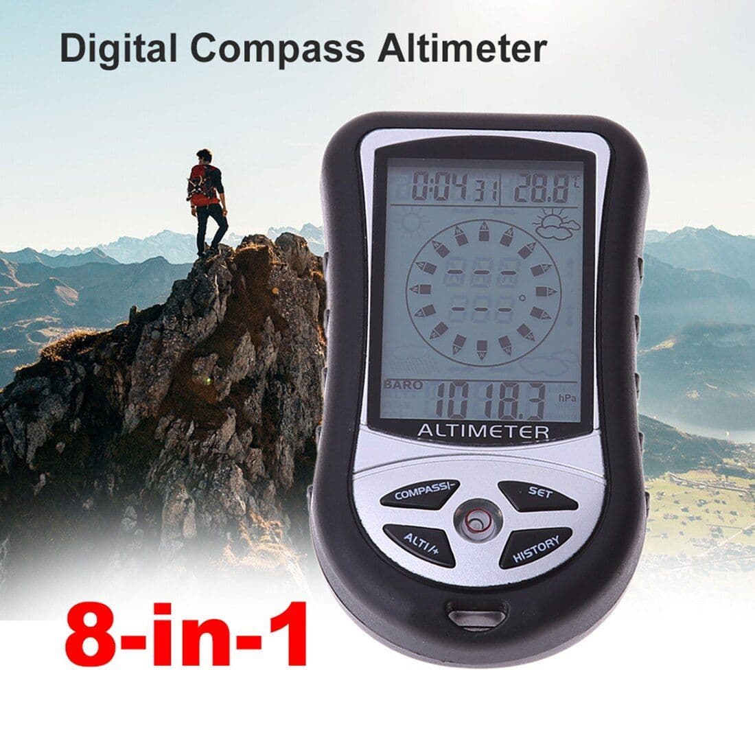 image-8-in-1 hand-held electronic altimeter Mountaineering portable fishing barometer compass altimeter
