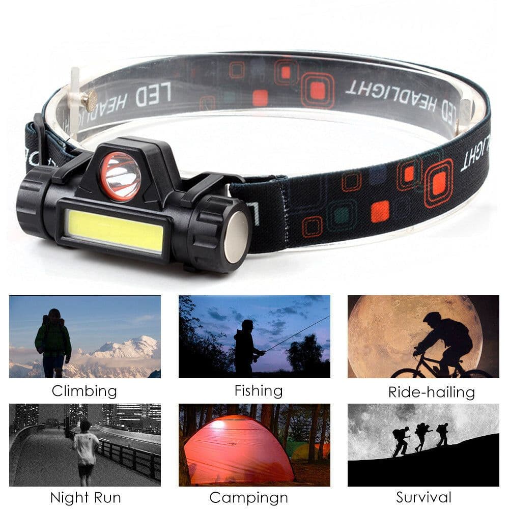 image-Waterproof LED headlamp COB work light 2 light mode with magnet headlight built-in 18650 battery suit for fishing, camping, etc.
