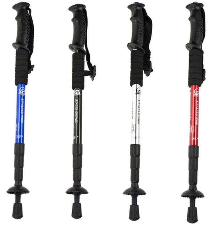 image-Four-section straight shank and curved handle aluminum alloy trekking pole