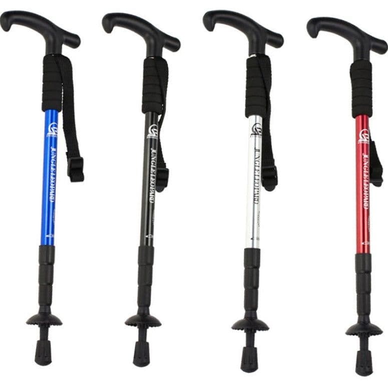 image-Four-section straight shank and curved handle aluminum alloy trekking pole