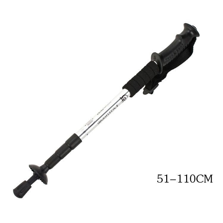 image-Four-section straight shank and curved handle aluminum alloy trekking pole