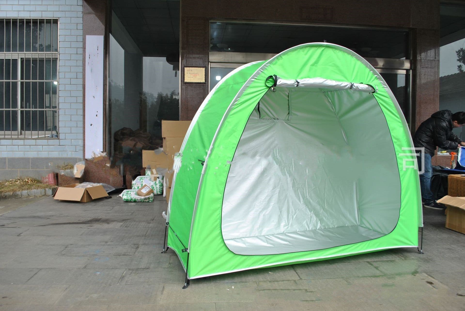 image-Parked mountain bike folding canopy