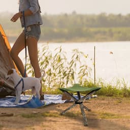 image-Folding Portable Camping And Hiking Trip With Triangular Fabric Stool