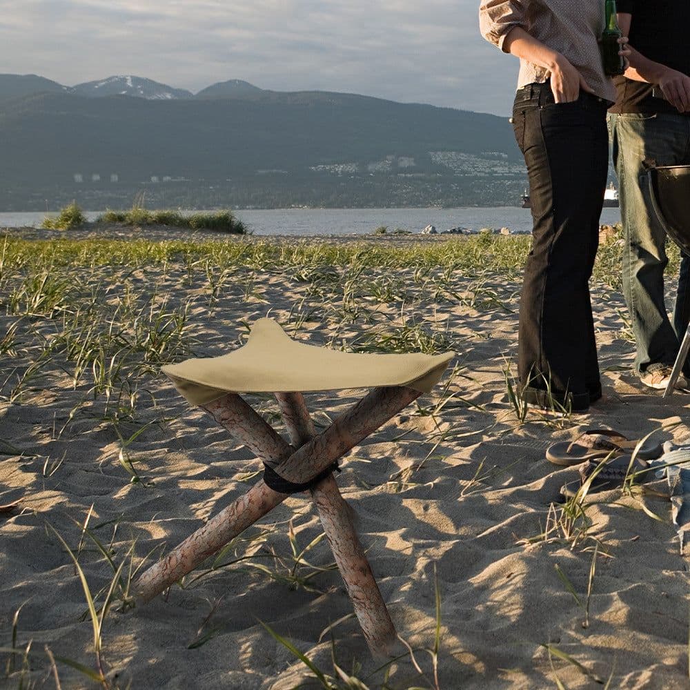image-Folding Portable Camping And Hiking Trip With Triangular Fabric Stool