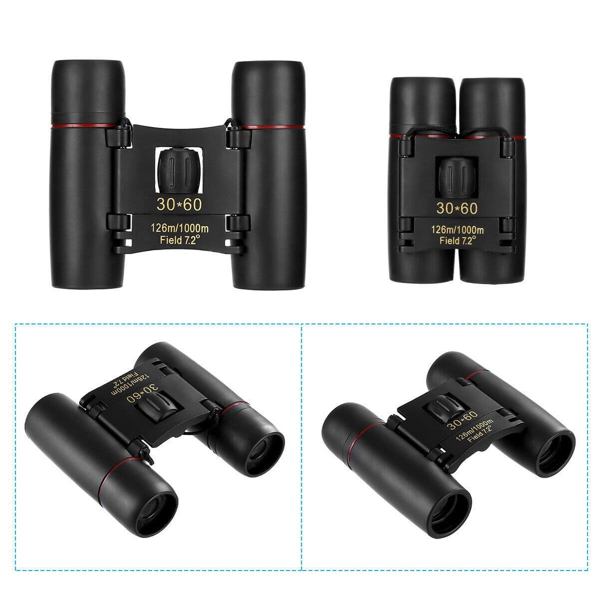 image-Binoculars 30x60 Zoom Travel Compact Folding Telescope Hunting Day Night Outdoor Small Pocket Binoculars Compact Adults, Mini Kids Binoculars Boys For Bird Watching, Concert Theater Opera