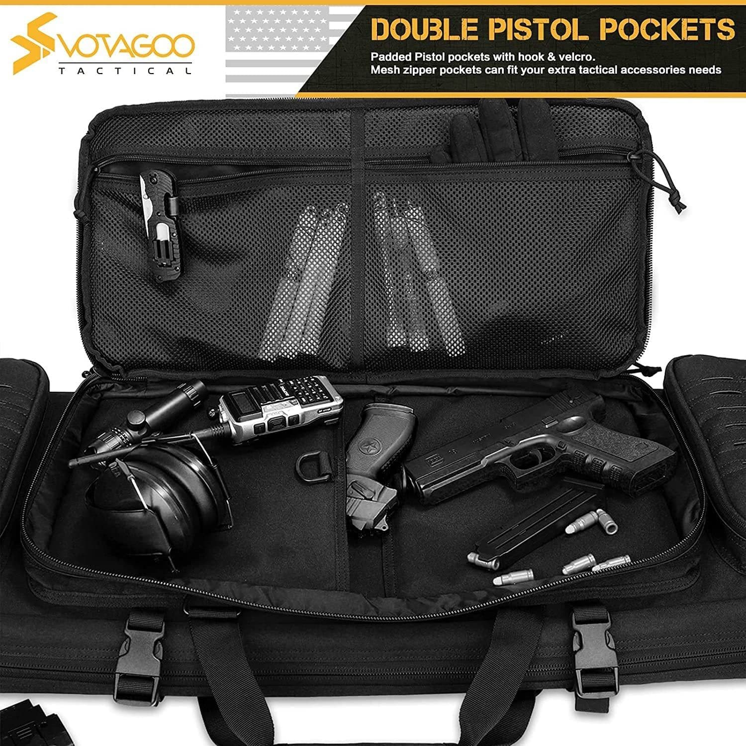 image-VOTAGOO Double Rifle Case Gun Bag, Safely Long-Barrel Firearm Transportation Cases Locks, All-Weather Soft Tactical Range Bag Ackpack For Shotgun Spacious Heavy Duty