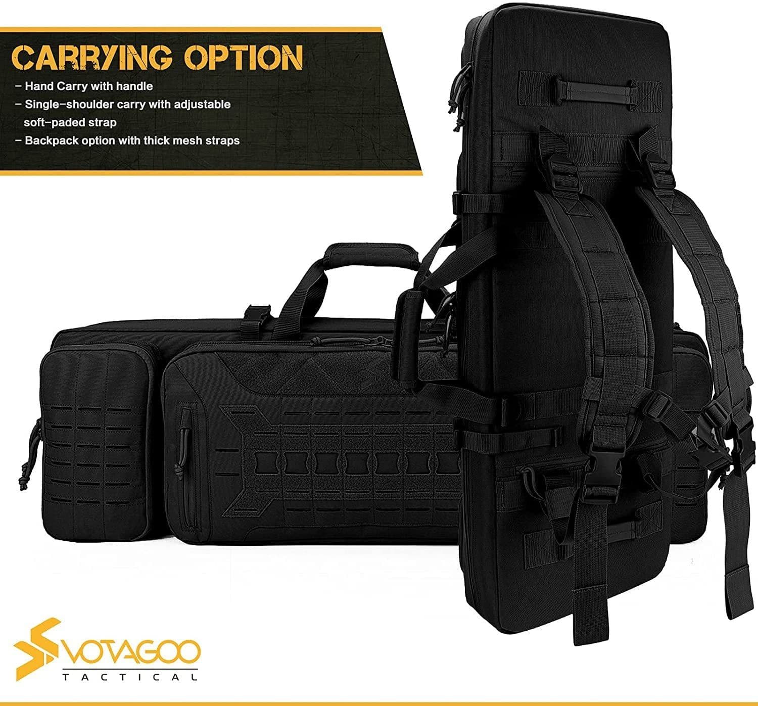 image-VOTAGOO Double Rifle Case Gun Bag, Safely Long-Barrel Firearm Transportation Cases Locks, All-Weather Soft Tactical Range Bag Ackpack For Shotgun Spacious Heavy Duty