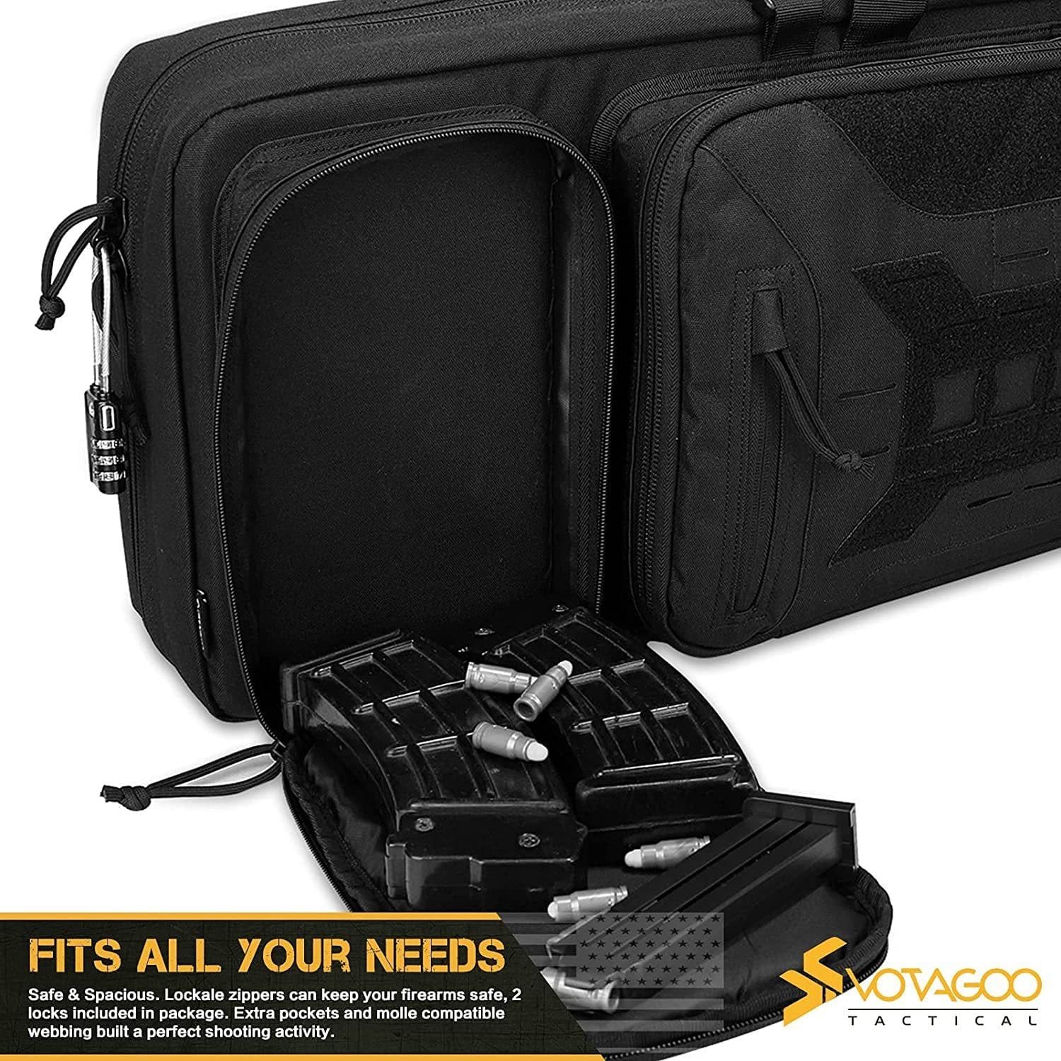 image-VOTAGOO Double Rifle Case Gun Bag, Safely Long-Barrel Firearm Transportation Cases Locks, All-Weather Soft Tactical Range Bag Ackpack For Shotgun Spacious Heavy Duty