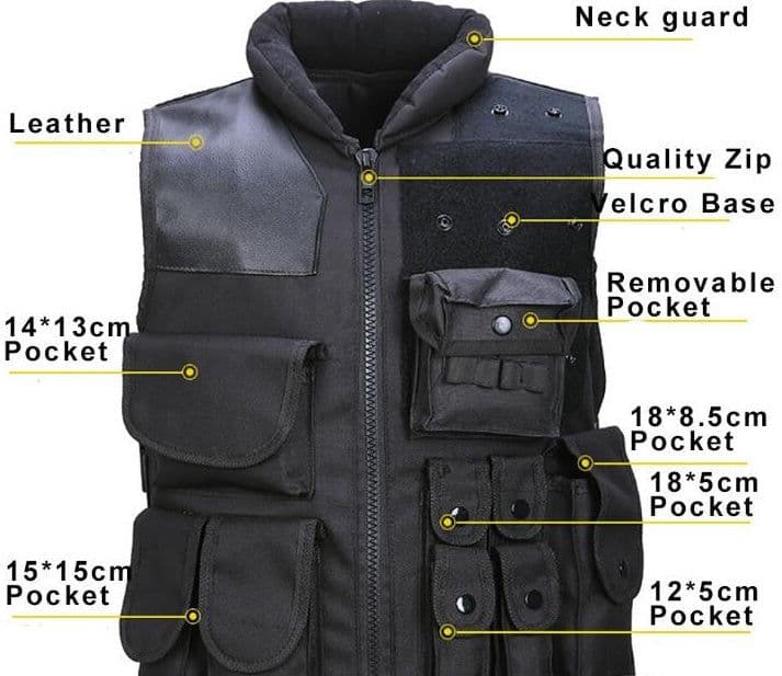 image-Tactical Vest Black Mens Military Hunting Vest