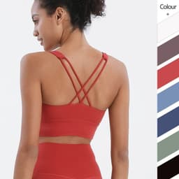 image-Skinny Cross Strappy Sport Bra Women Shockproof Fitness Crop Tops Push Up Underwear Nude Padded Sports Gym Yoga Bra Sportswear