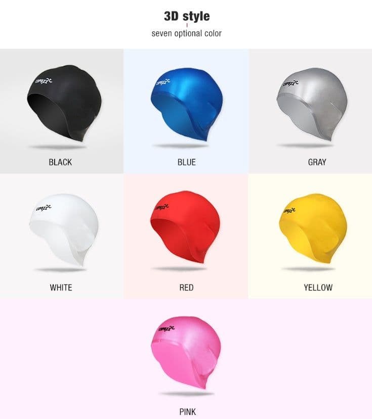 image-Silicone Waterproof 3D elastic Swimming Caps for Men Women Long Hair Swimming Hat Cover Ear Bone Pool adult swim cap
