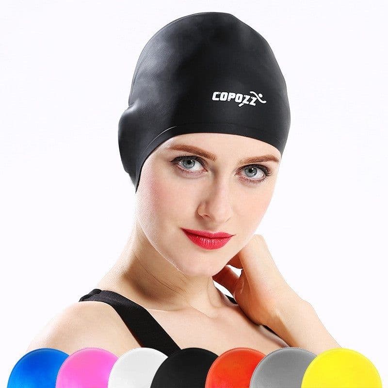 image-Silicone Waterproof 3D elastic Swimming Caps for Men Women Long Hair Swimming Hat Cover Ear Bone Pool adult swim cap