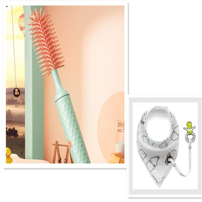 image-Electric Silicone Bottle Brush 360 Degree Rotating Baby Pacifier Cup Pacifier Cleaning Brush Set With Lithium Battery