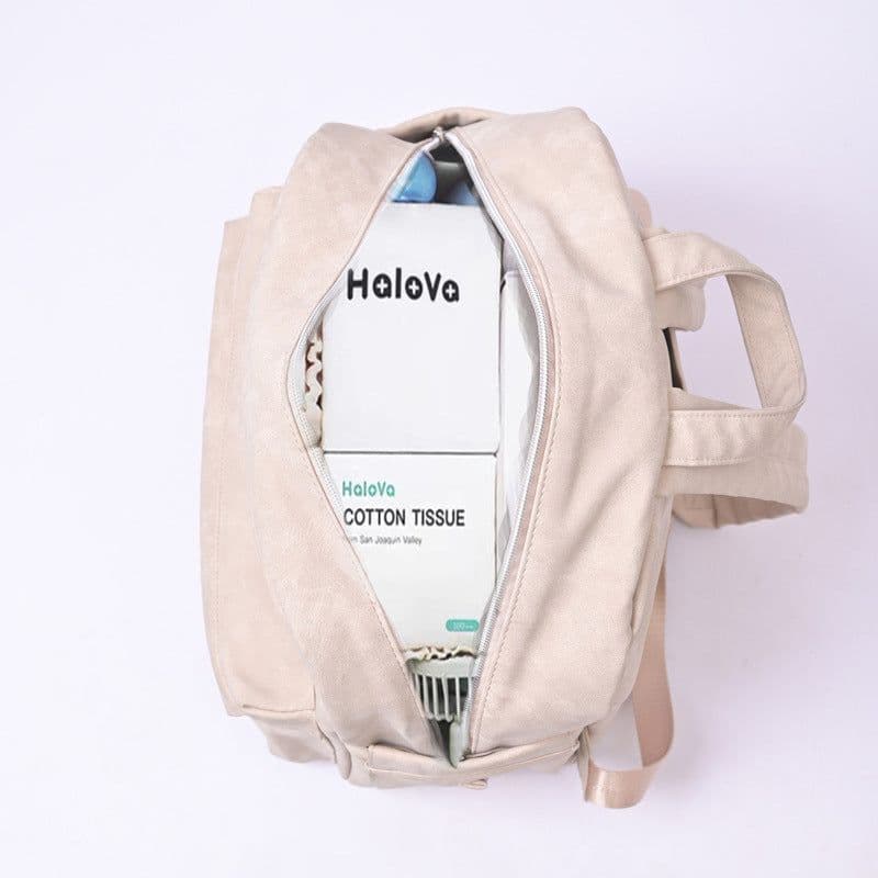 image-Mummy Multifunctional Backpack Large Capacity PU Leather Dry Wet Separation Travel Baby Bag