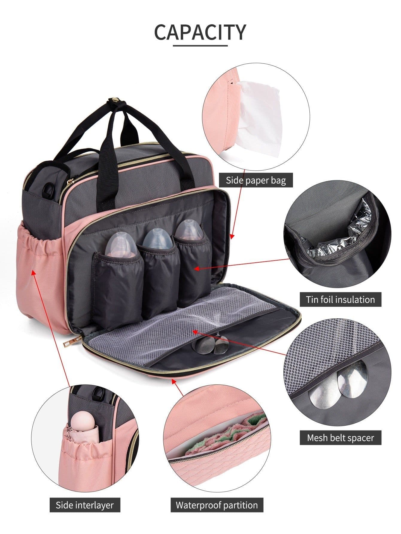 image-Large Capacity Hand-carrying Multifunctional Crossbody Oxford Cloth Diaper Bag