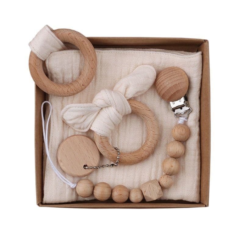 image-Baby Bath Toy Set Wooden Rattle Infant Babyplay Cotton Comfort Towel Baby Teether Wood Ring Baby Shower Gift