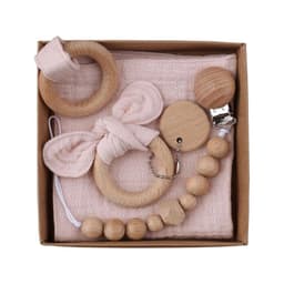 image-Baby Bath Toy Set Wooden Rattle Infant Babyplay Cotton Comfort Towel Baby Teether Wood Ring Baby Shower Gift