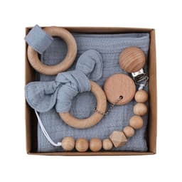 image-Baby Bath Toy Set Wooden Rattle Infant Babyplay Cotton Comfort Towel Baby Teether Wood Ring Baby Shower Gift