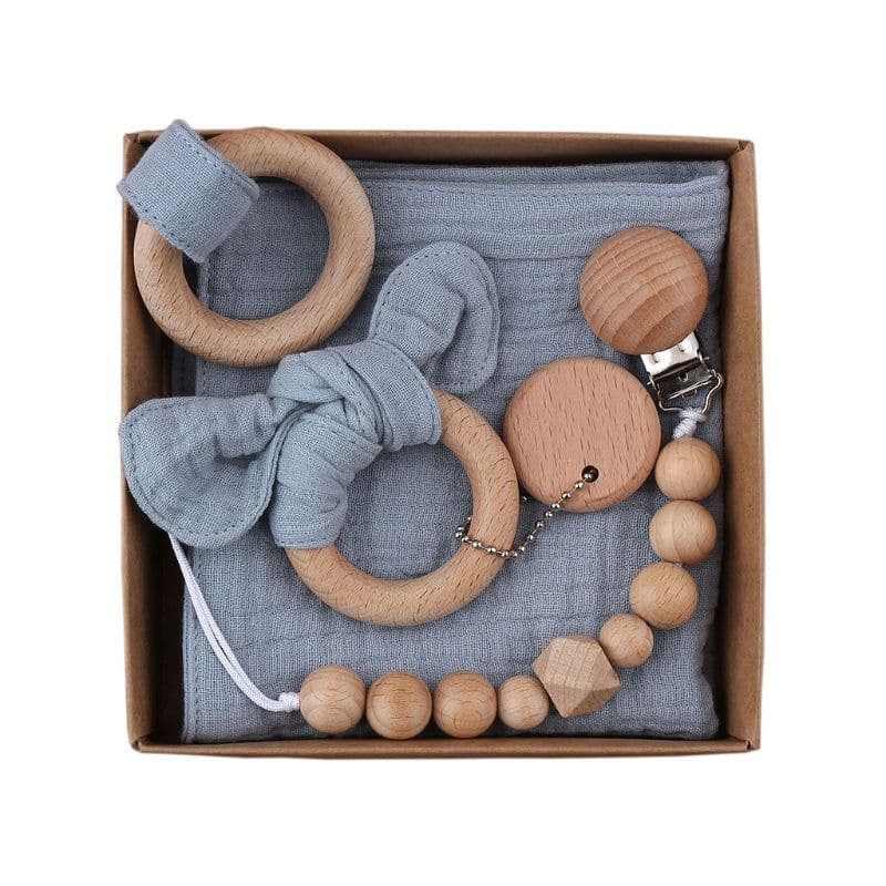image-Baby Bath Toy Set Wooden Rattle Infant Babyplay Cotton Comfort Towel Baby Teether Wood Ring Baby Shower Gift