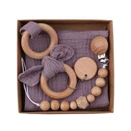 image-Baby Bath Toy Set Wooden Rattle Infant Babyplay Cotton Comfort Towel Baby Teether Wood Ring Baby Shower Gift